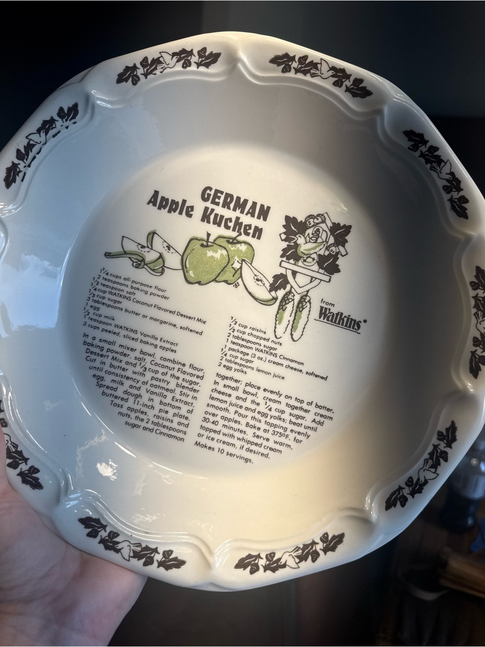 WATKINS Vintage German Apple Kuchen Pie Plate